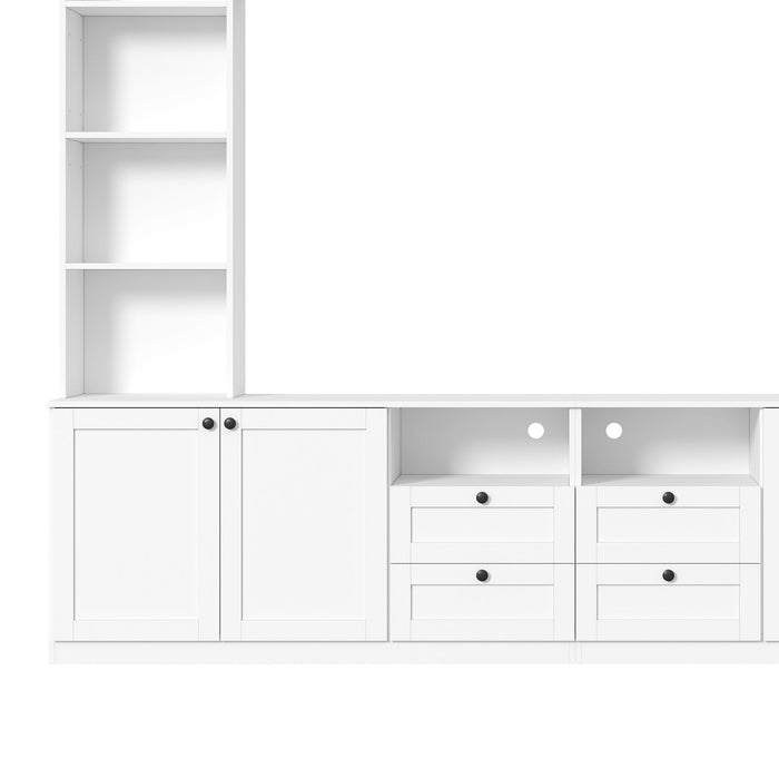 Farmhouse Elegant Entertainment Center Wall Unit With 4 Drawers