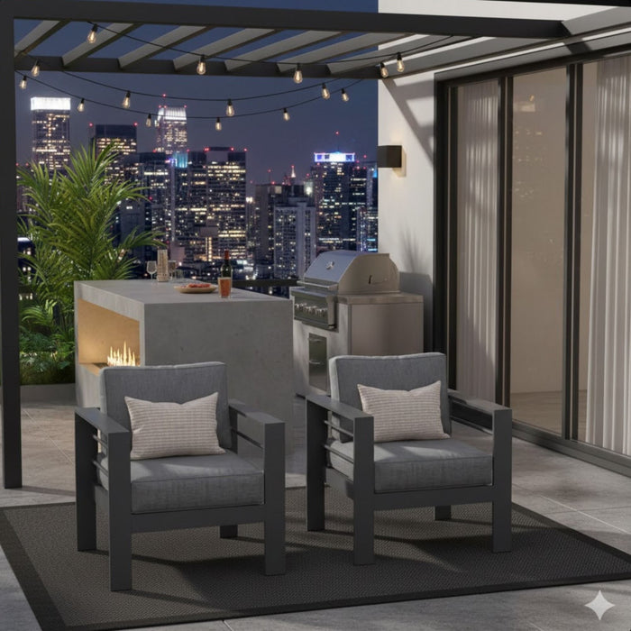 Patio Armchairs With Thick Cushions, All Weather (Set of 2) - Gray / Gray