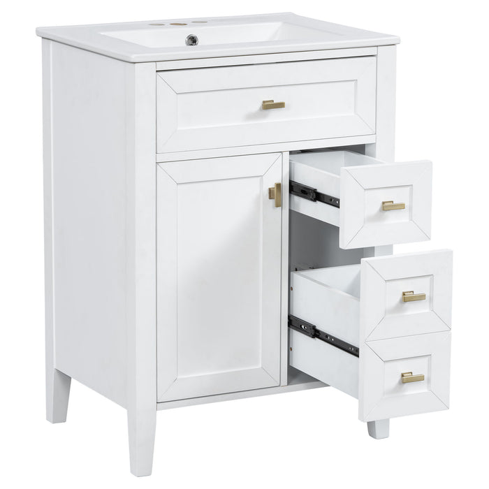 Bathroom Vanity With Sink, 3 Drawers & Cabinet With 2 Tier Door Storage Rack, Soft Close Doors & Drawers