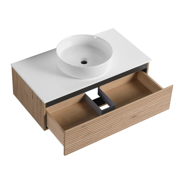 Wall Mounted Bathroom Vanity With Art Sink & 1 Soft Close Drawer