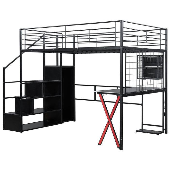 Loft Bed With Built In Work Station, Wardrobe, Storage Staircase And LED