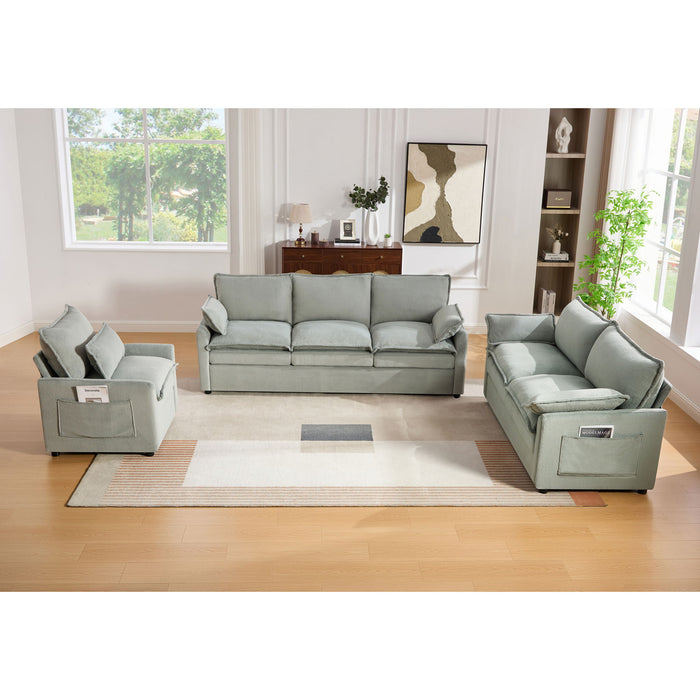 Modern Sofa Set With Double Layer Cushion And Side Storage Pockets