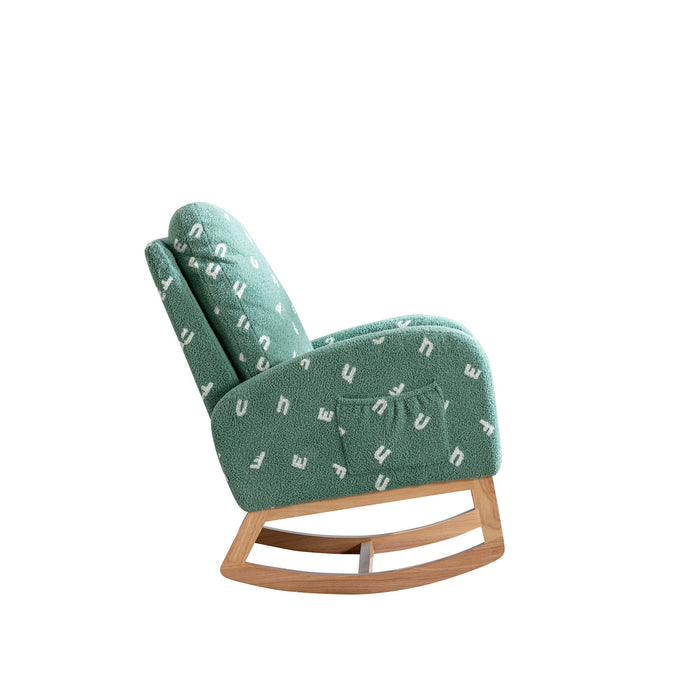 Modern Accent Rocker Armchair With Side Pocket, Upholstered High Back