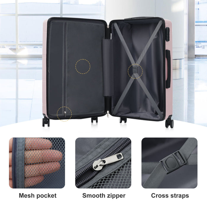 6 Piece Lightweight Hardshell Luggage Set With Double Spinner Wheels, Password Lock