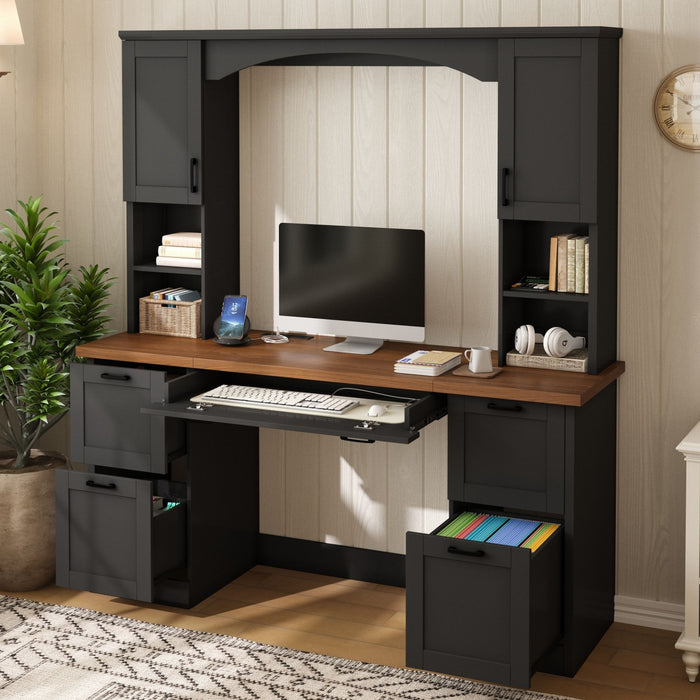 Farmhouse Computer Desk With Hutch