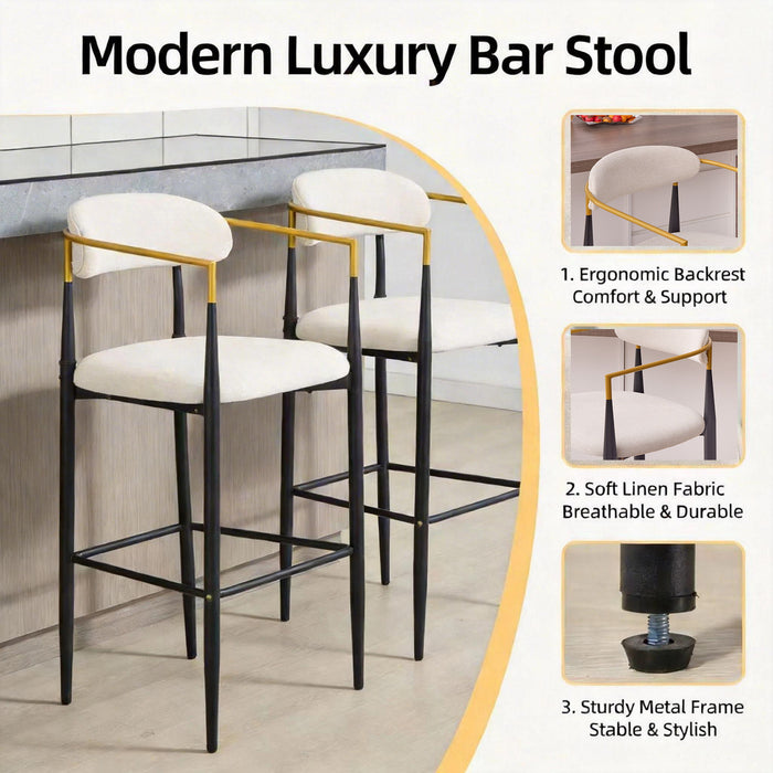 Upholstered Bar Stool With Ergonomic Design (Set of 2)