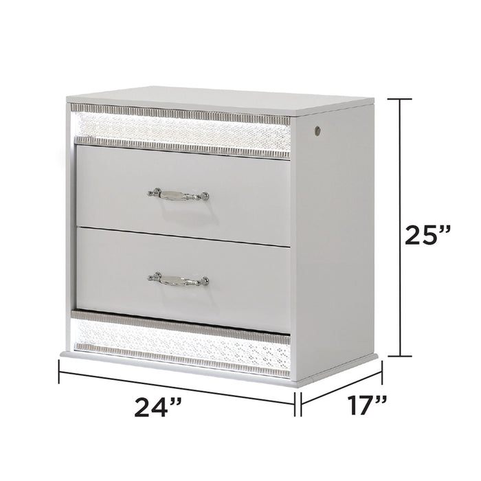 Glam - 2 Drawer Nightstand & LED Lighting - White