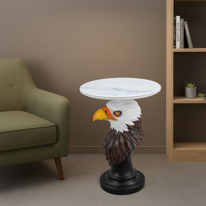 Eagle Head Accent Table, Animal Statue End Tables For Living Room - Brown / Antique White