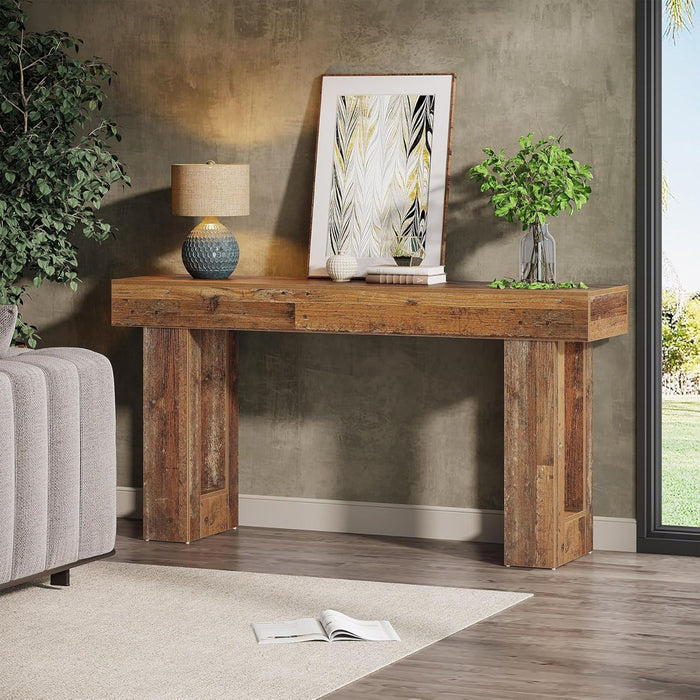 Rectangular Extra Long Console Table For Living Entryway - Rustic Brown