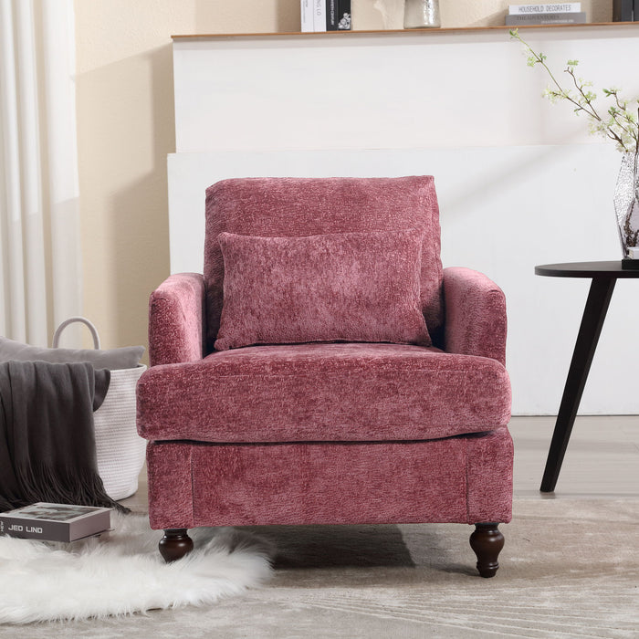 Modern Mid Century Wood Frame Armchair With Tufted Design