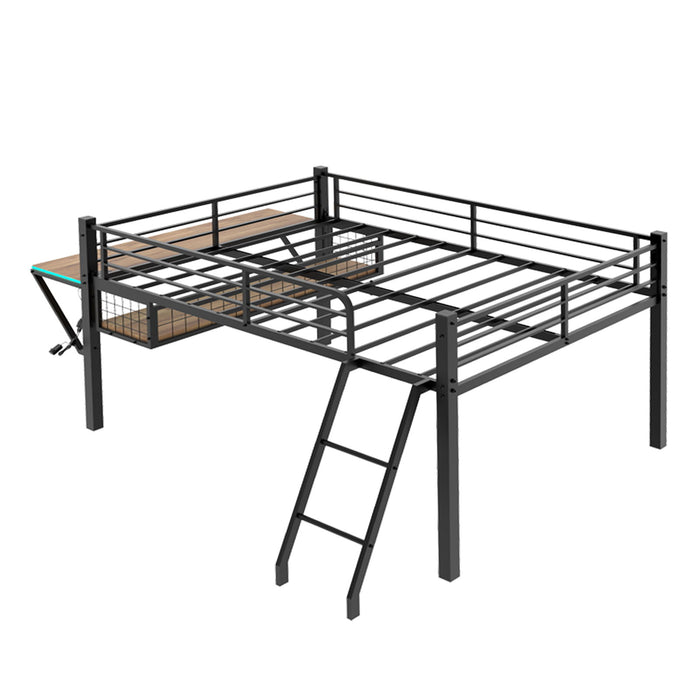 Loft Bed With Built In Desk, LED Light Strip