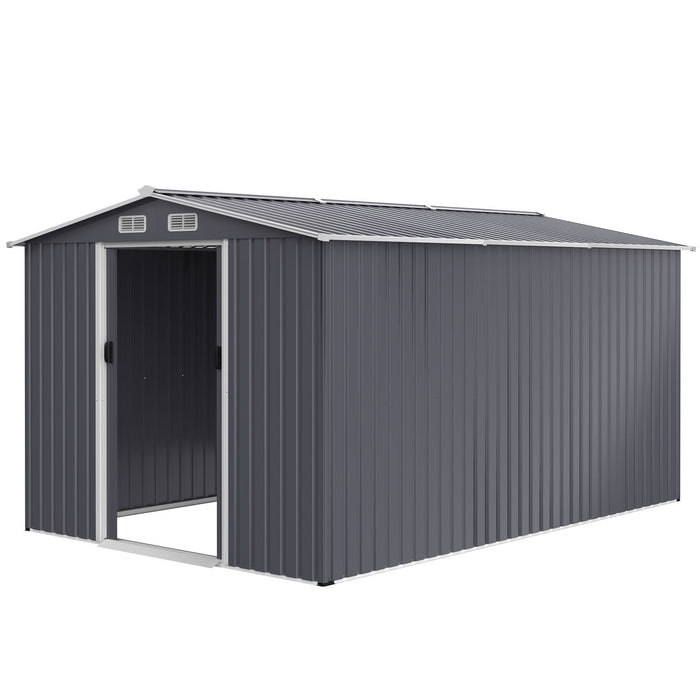 Outdoor Storage Shed Large Metal Tool Sheds, Heavy Duty Storage House With Sliding Doors