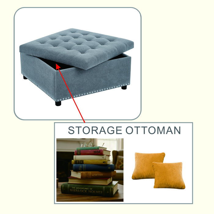 Square Tufted Storage Ottoman With Nailhead Trim