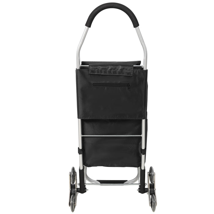 Foldable Shopping Stair Trolley With Triangular Wheels And Removable Waterproof Bag - Black