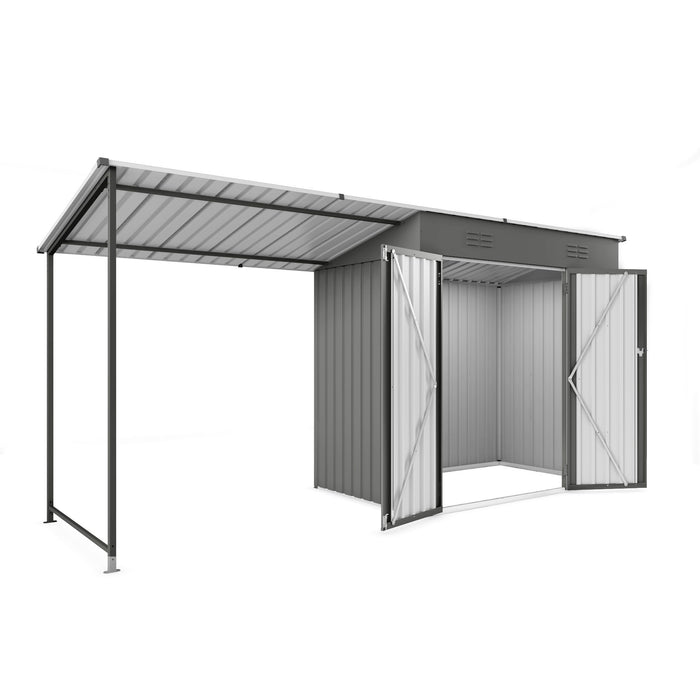 Lean To Shed With Open Sided Pergola, Outdoor Storage Shed & Attached Hardtop Gazebo Combo - Gray