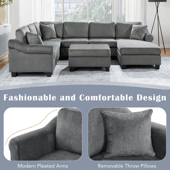 Contemporary U - Shaped Sectional Sofa With Movable Storage Ottoman