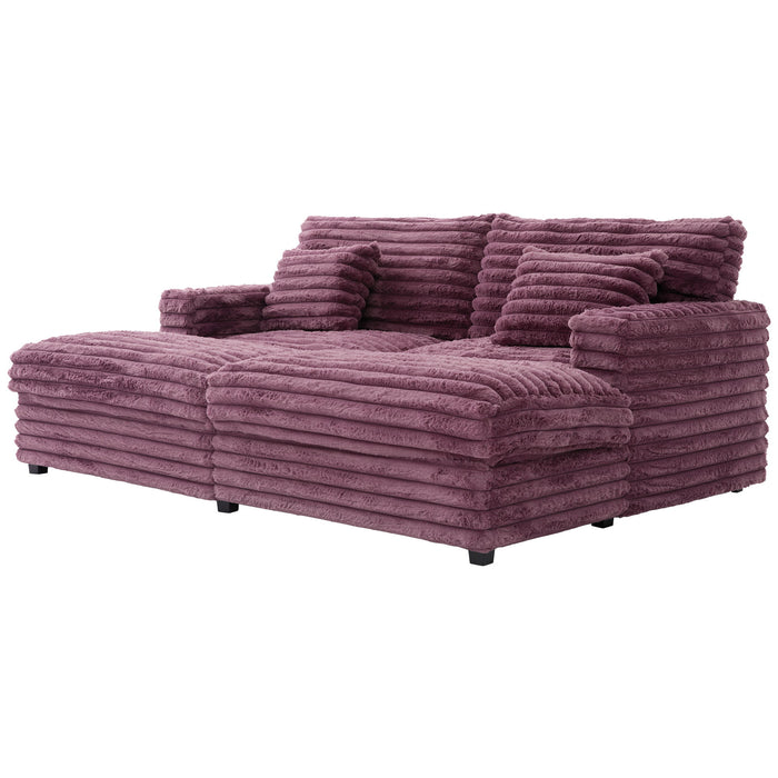 Plush Oversized Double Chaise Lounge Sofa Bed With USB Ports And Cup Holders