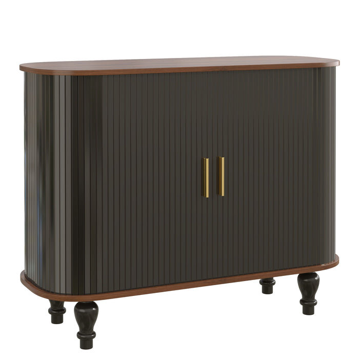 Fluted Liquor & Coffee Bar Cabinet With 6 Wine Racks And 3 Glass Holders