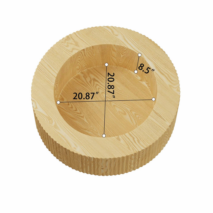 Round Coffee Table With 2 Dining Chairs Set, Ring Striped Design - Beige / Wood