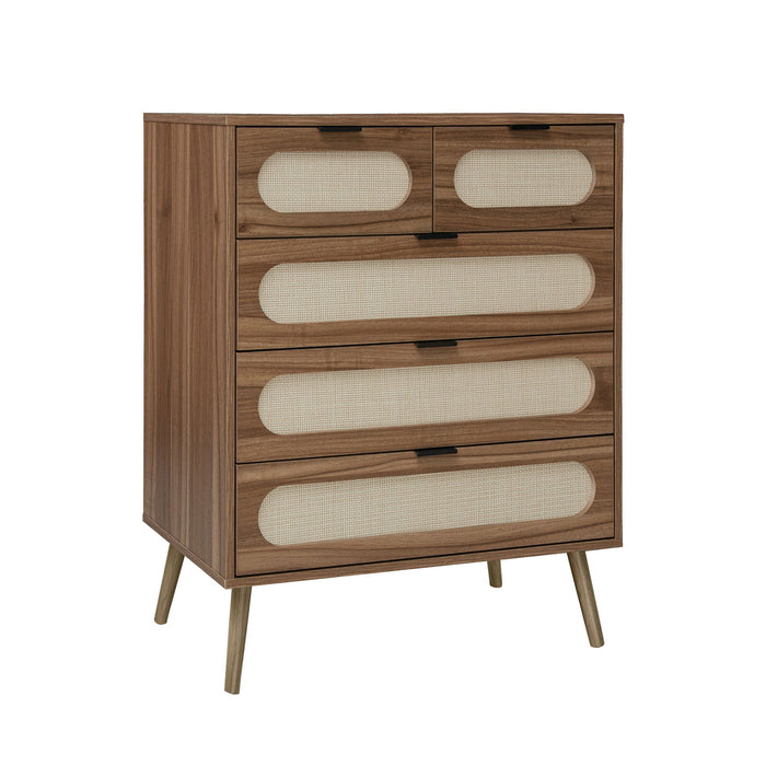 Modern 5 Drawer Accent Storage Cabinet For Living Room, Bedroom, Dining Room, Or Study - Walnut