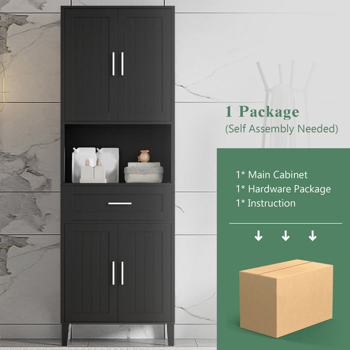 Freestanding Tall Bathroom Cabinet With Soft Close Doors And Adjustable Shelves