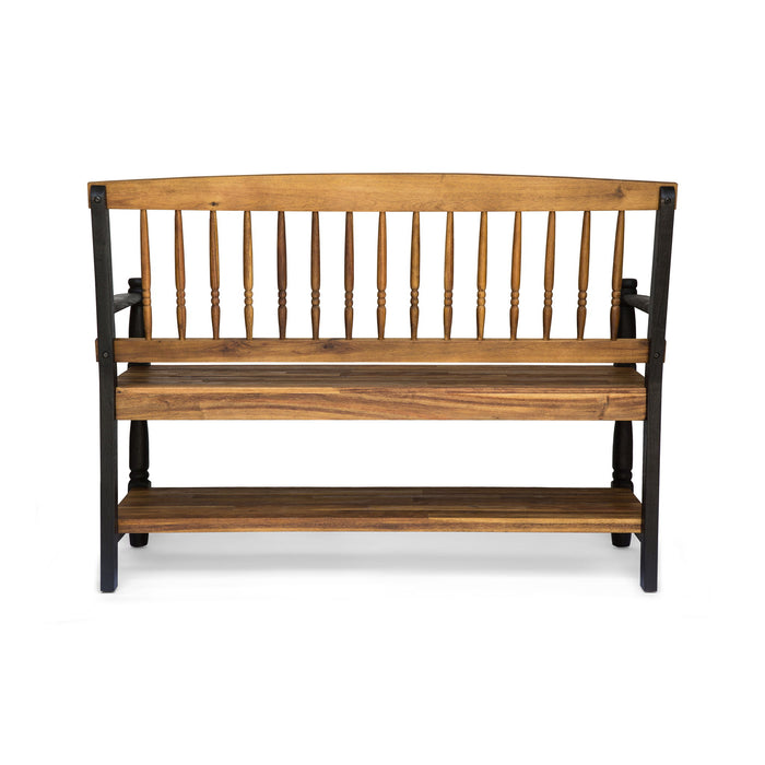 Slatted Bench With Built In Shelf