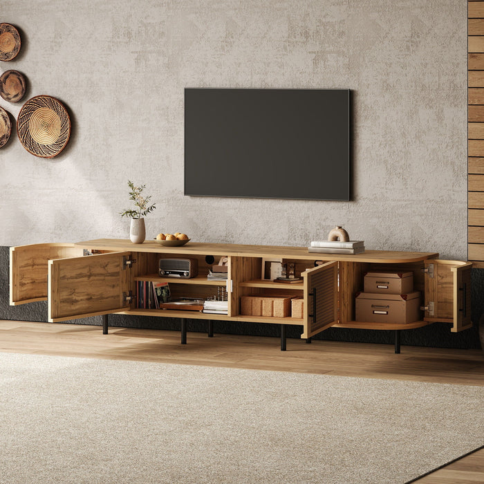 70" TV Stand With Doors, Construction For TVs Up To 80" - Natural Wood