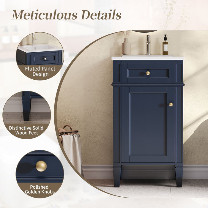French Style Bathroom Vanity With Sink, Soft-Closing Door, Adjustable Shelf, Rectangular Design