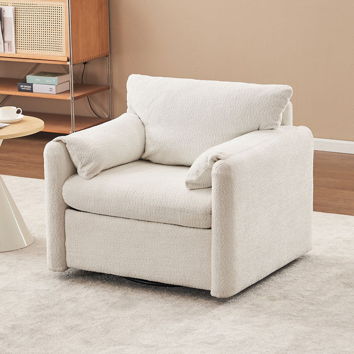 Swivel Modern Swivel Accent Chair Single Seater 360° Rotating For Living Room, Bedroom - Ivory White