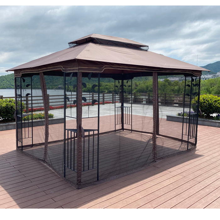 Patio Gazebo Tent With Ventilated Double Roof And Mosquito Net For Backyard Or Garden