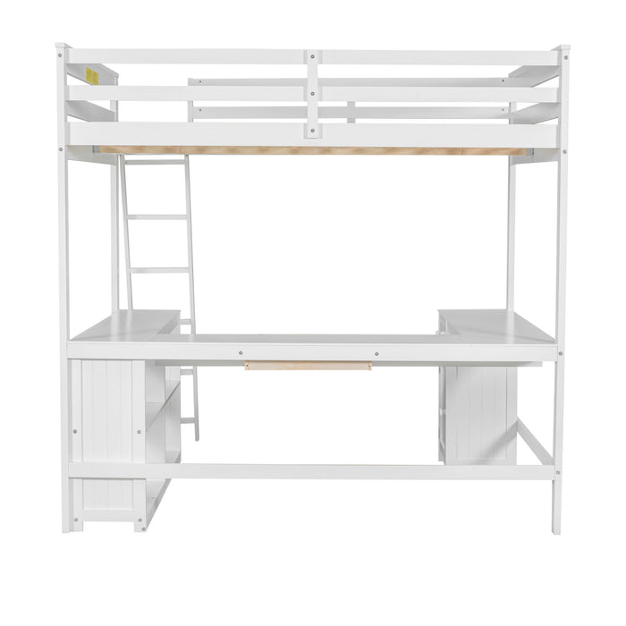 Loft Bed With U-Shaped Desk, Drawers, And Storage Shelves