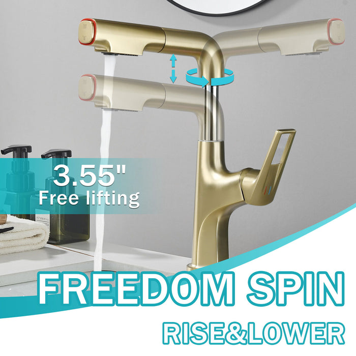 Pull Down Vessel Faucet With Lift Spout & Dual Spray Modes