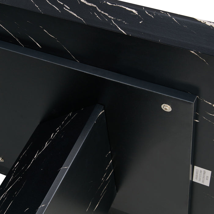 Modern Dining Table With Marbled Design For Luxurious Elegance - Black