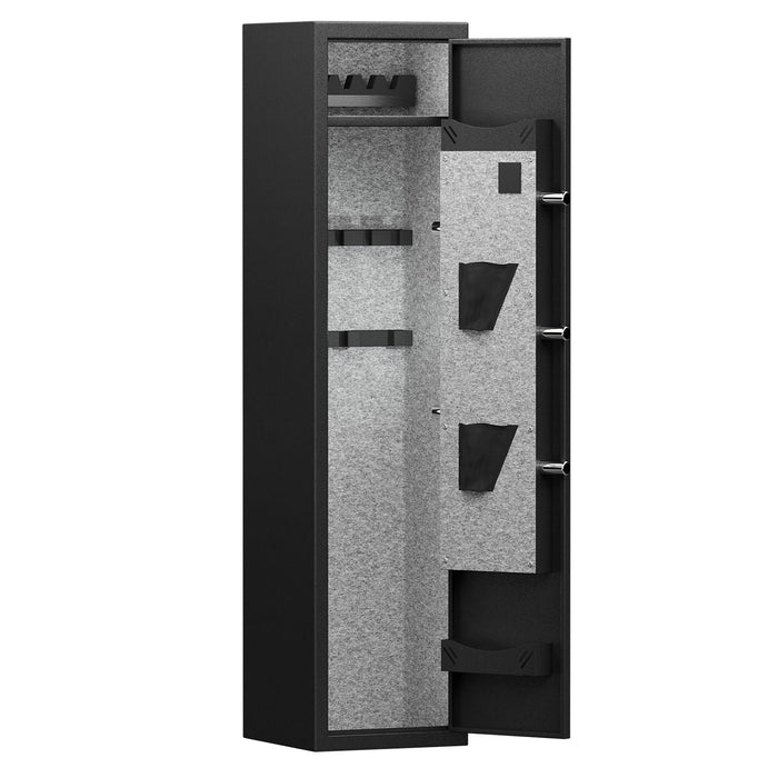 3 - 4 Gun Safe For Rifles And Pistols, Quick Access Password Gun Safe, High Security Metal Rifle Safe Locker With Removable Shelf And 2 Adjustable Gun Slots - Black