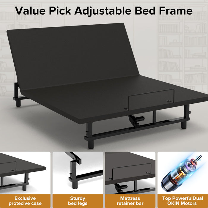 Adjustable Bed Base Frame With Wireless Remote, 4 USB Ports, Under Bed Nightlights, Zero Gravity