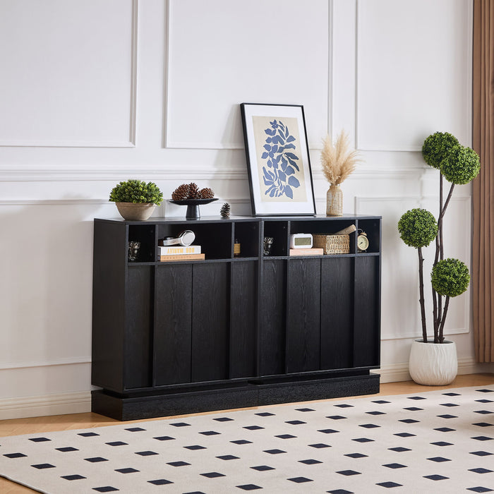 Fluted Sideboard Buffet Cabinet With 2 Doors And Adjustable Shelf, Storage Cabinet For Entryway