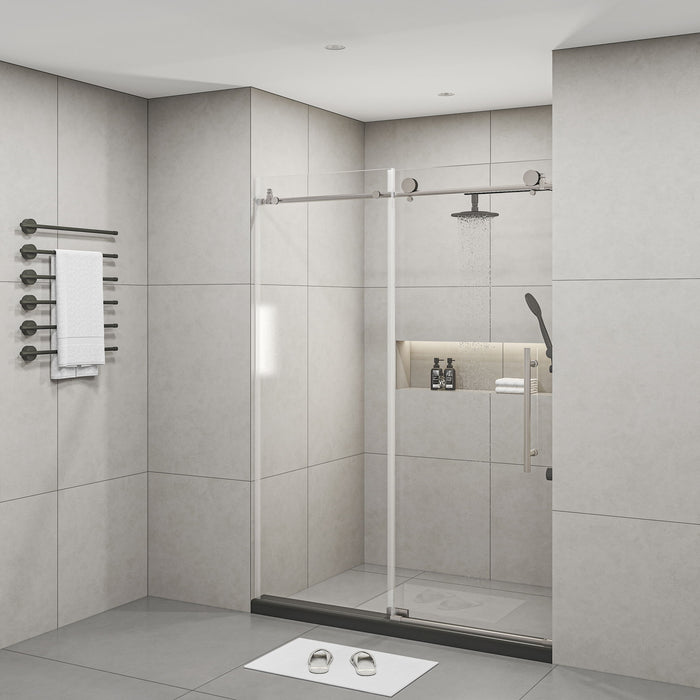 Frameless Shower Door, Clear Tempered Glass - Brushed Nickel