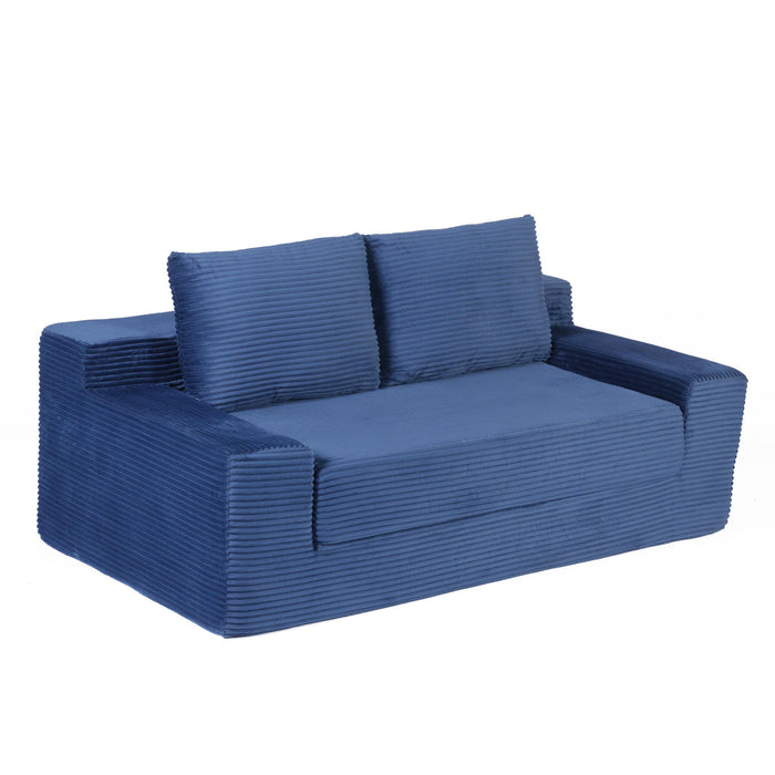 Loveseat Sofa, Comfortable Deep Seat Sofa Bed, Modern Small Corduroy Couch For Living Room Bedroom,Reversible Cushion With Pillows,No Assembly Required, Dark Blue