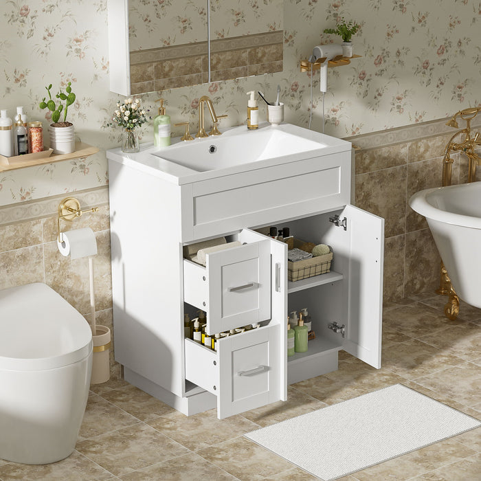 Bathroom Vanity With 2 Doors, 2 Drawers, Adjustable Shelf, Hidden Slides & Soft Close Hinges
