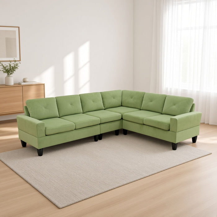 Modular L - Shaped Sectional Sofa, 6 Seater, 4 Piece Couch With Chaise - Green