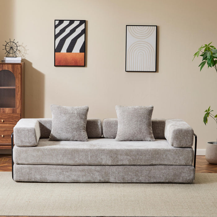 Convertible Floor Sofa Bed With Pillow Back Support Armrest