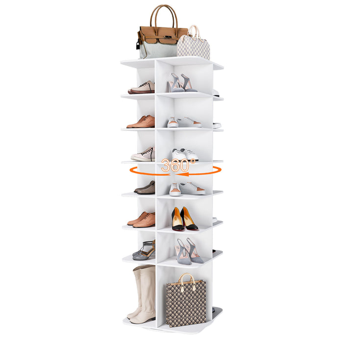 7 Tier Square Rotating Shoe Rack Tower With 360° Spinning Organizer - White