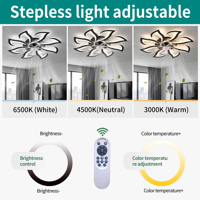 Flower Ceiling Fan With Remote Controlled LED Light, Flush Mount DC Motor Fan