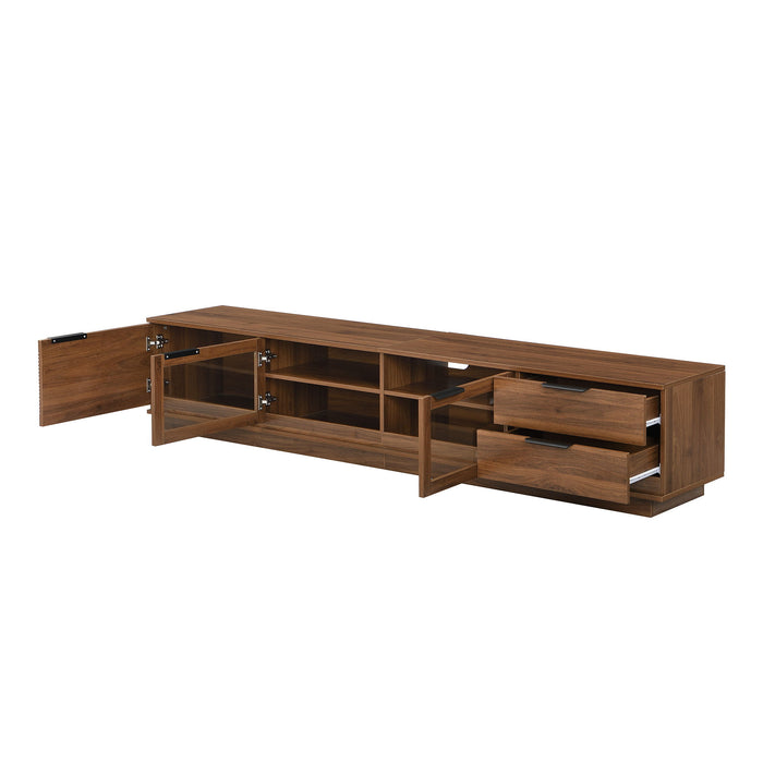 TV Stand With 2 Drawers, Doors & Cable Management, Soft Closing Hinges - Walnut
