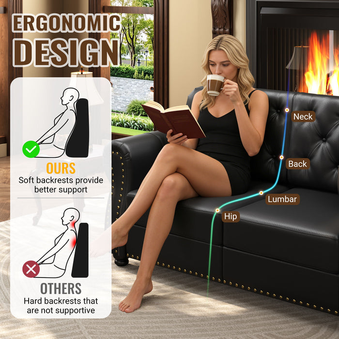 Sofa With Nailhead Trim And Rolled Armrests, Includes 1 Pillow - Black