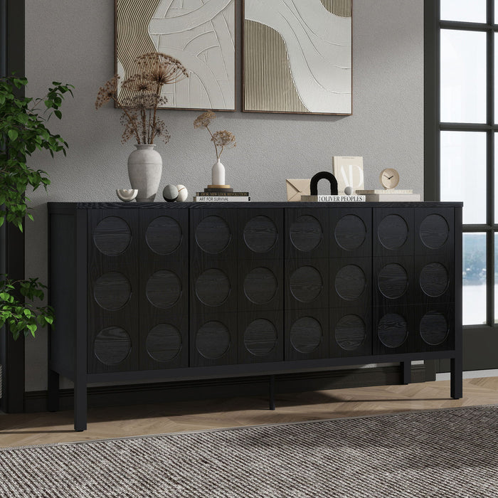 Stylish Storage Cabinet Sideboard With Unique Geometric Circle Door Design - Black