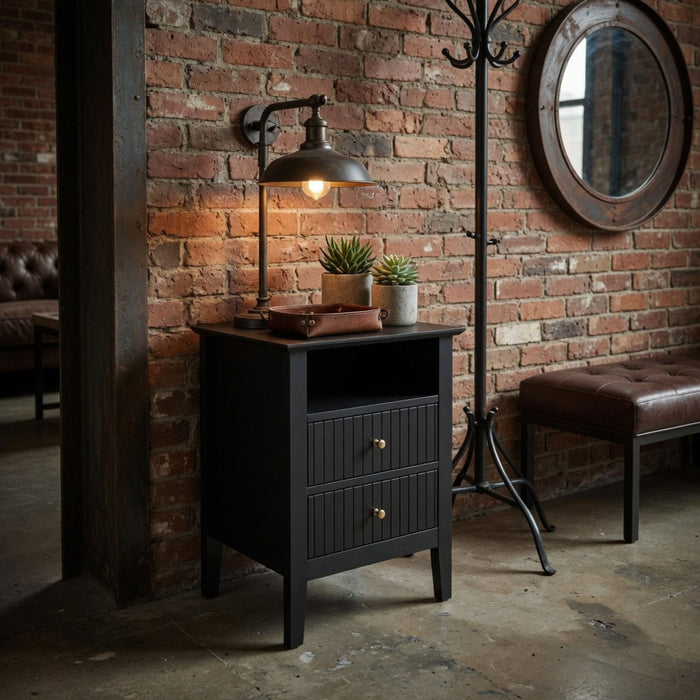 Fluted Nightstand With 2 Drawers