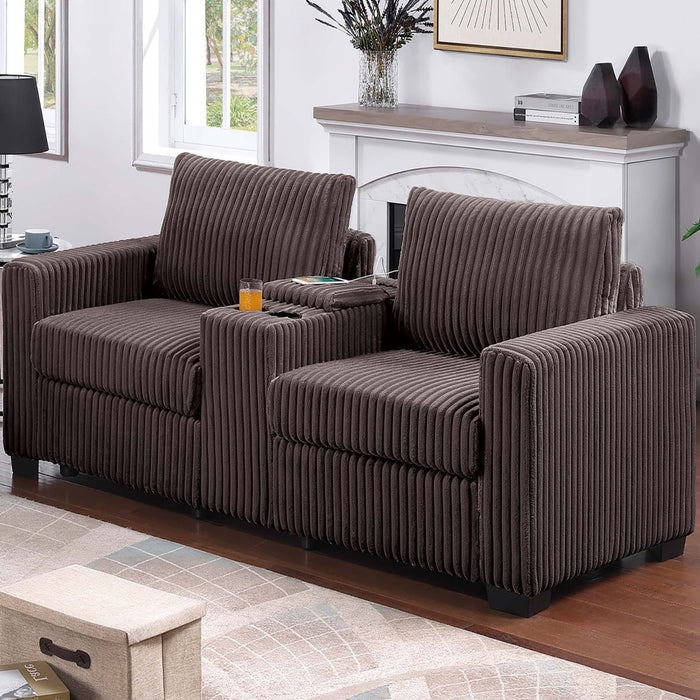 Modern Style 2 Piece Sofa Set With Cup Holders & Charging Port