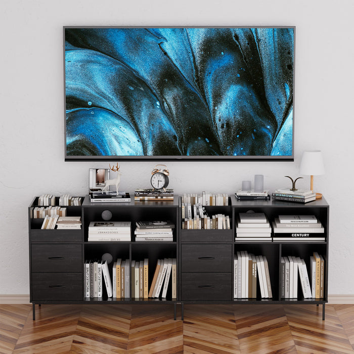 Eco-Friendly Vinyl Record Player Stand With Flip-Top Storage, Media Console With Dual Outlets And Dustproof Drawers