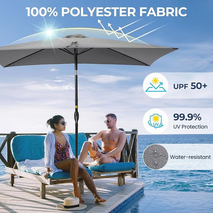 Rectangular Patio Umbrella With Crank Tilt, Polyester UV-Resistant Canopy Rectangular Patio Umbrella With Crank Tilt, Polyester UV-Resistant Canopy